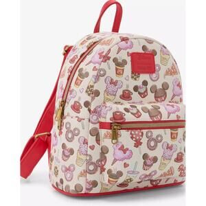 Loungefly Disney Mickey Mouse & Minnie Mouse Treats Mini Backpack Red New